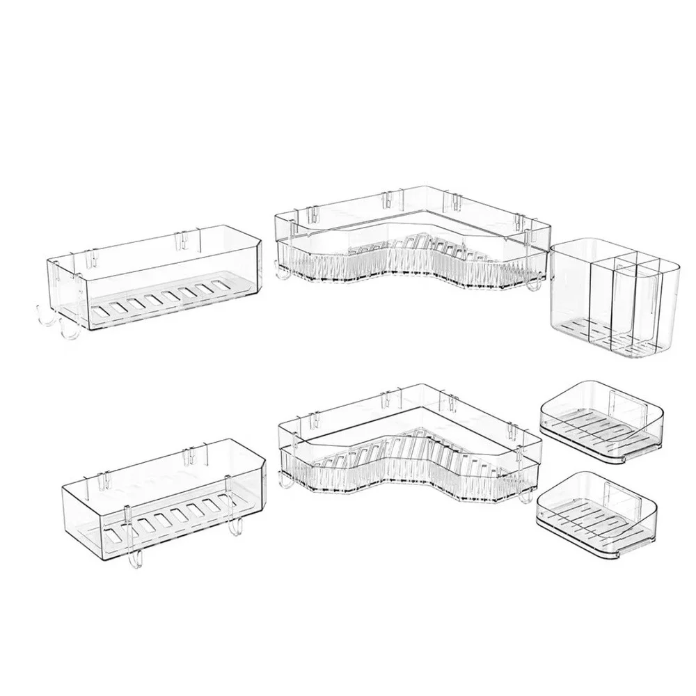 7 Piece Clear Shower Caddy Set Adhesive Wall Mount Bathroom Organizer‎